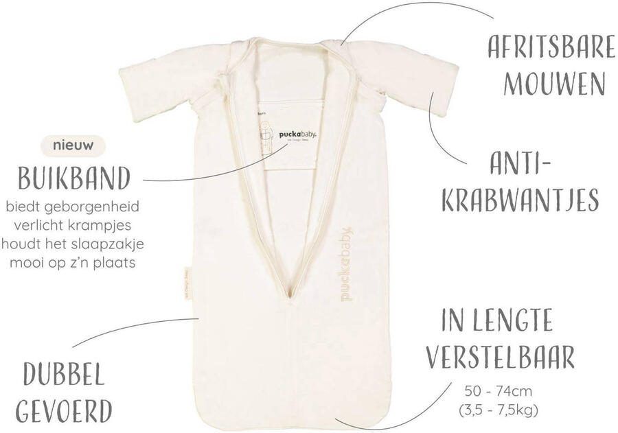 Puckababy Bag baby slaapzak 0-6 mnd Pure Babyslaapzak Ecru Effen - Foto 3