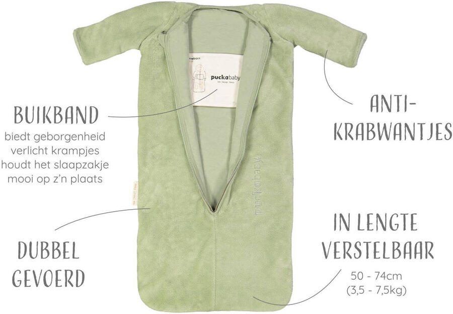 Puckababy Bag baby slaapzak Teddy Olive Babyslaapzak Groen Effen - Foto 2