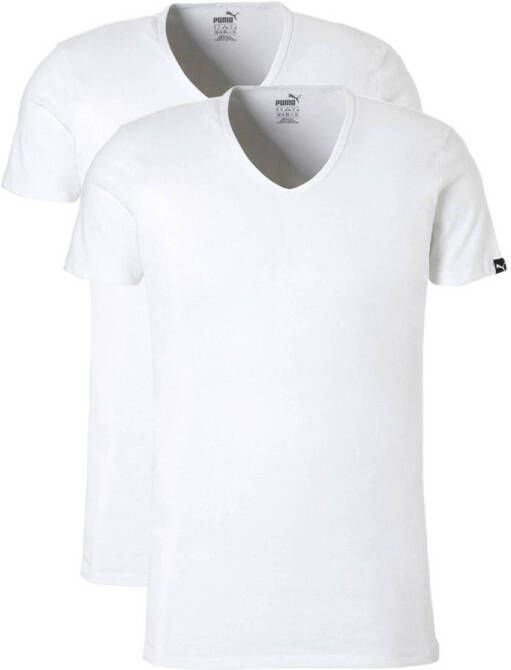 PUMA T-shirt BASIC 2P V-NECK TEE V-hals korte mouw elastisch katoen (Set van 2)