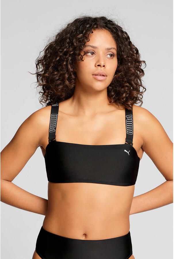 Puma voorgevormde strapless bandeau bikinitop met logo zwart