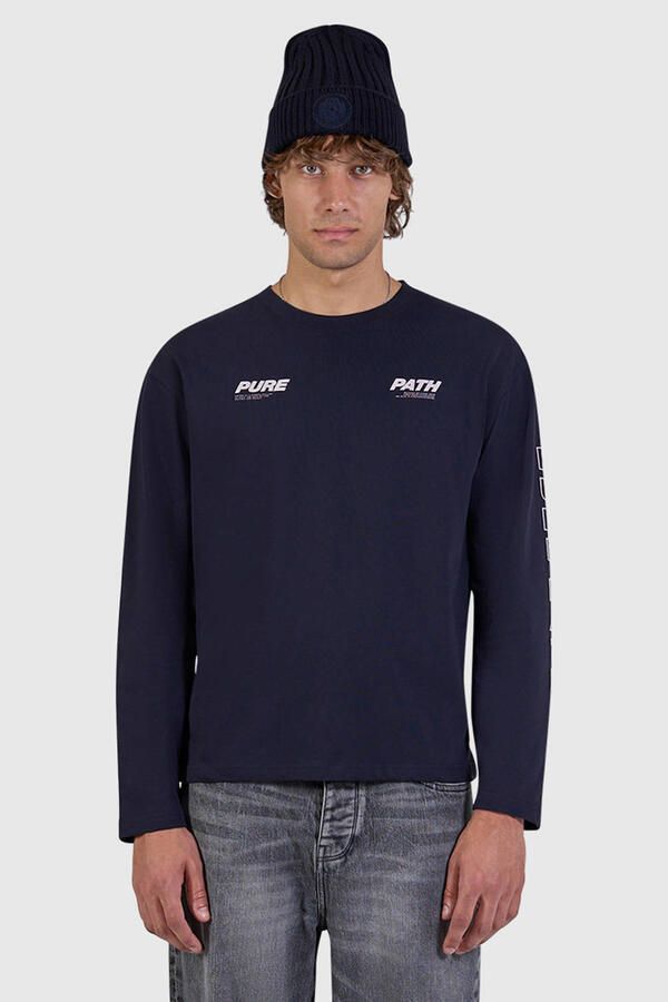 Pure Path boxy longsleeve met backprint donkerblauw