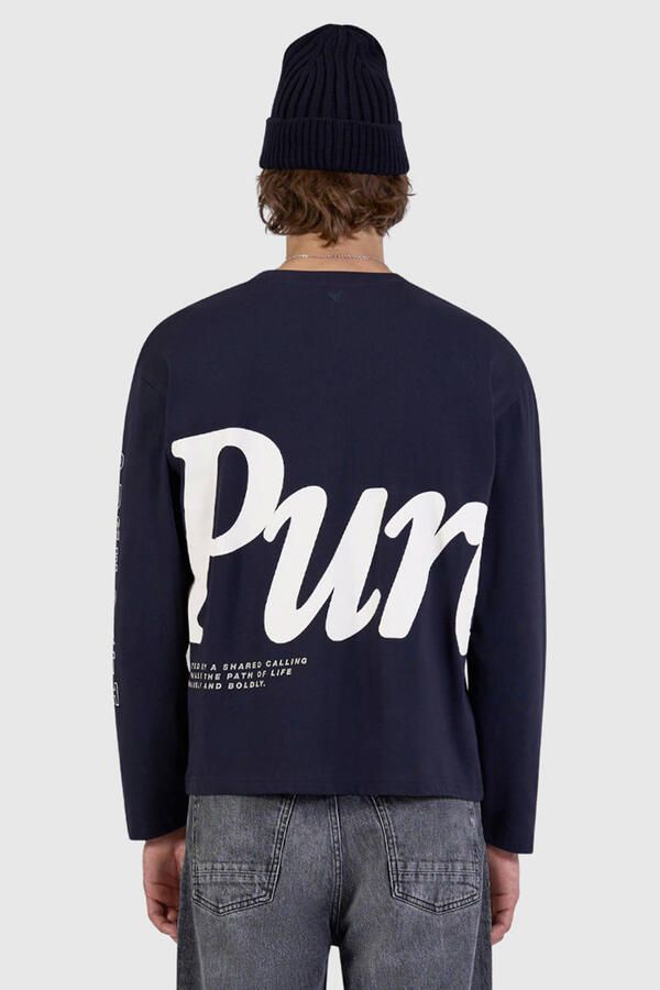Pure Path boxy longsleeve met backprint donkerblauw - Foto 2