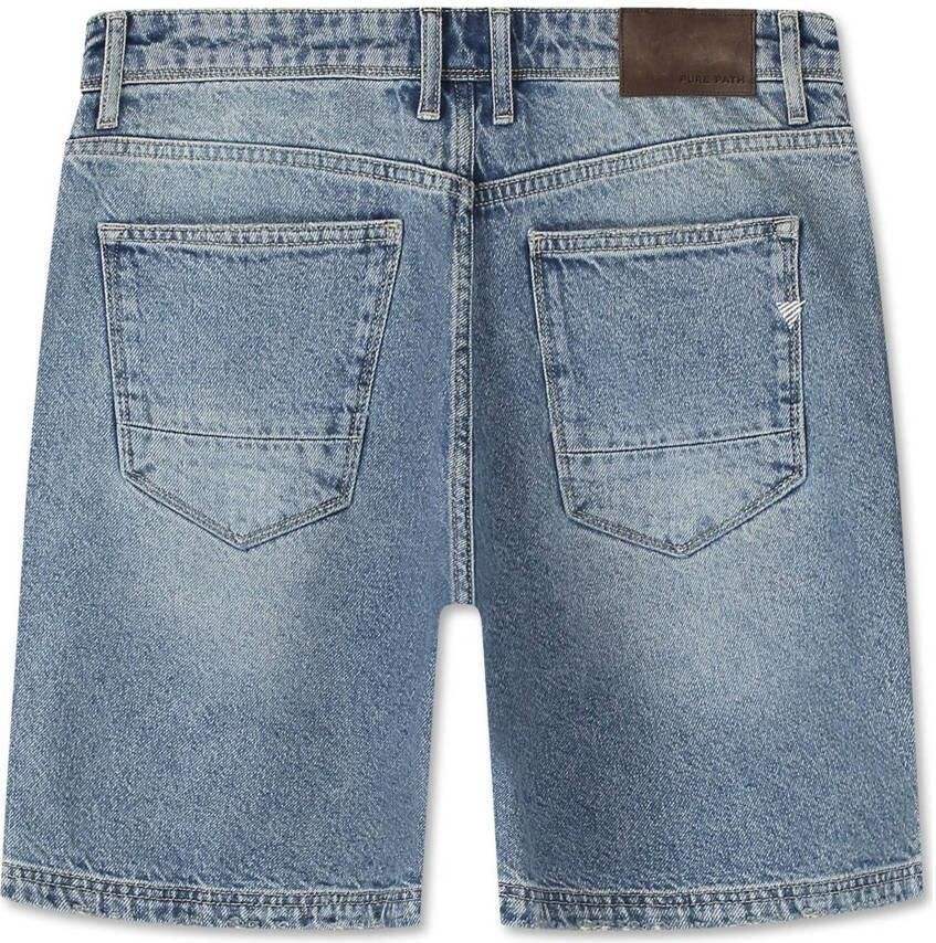 PURE PATH Heren Jeans The Owen Regular Fit Denim Shorts Blauw - Foto 5