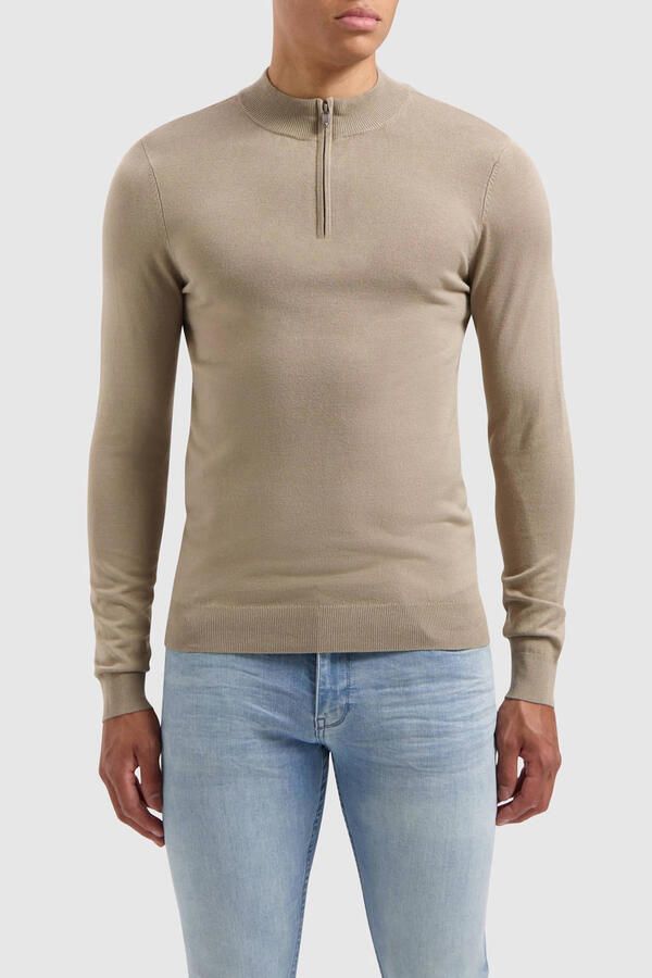 PURE PATH Heren Truien & Vesten Essential Knitwear Halfzip Sweater Taupe - Foto 6