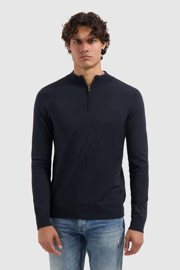 PURE PATH Heren Truien & Vesten Essential Knitwear Halfzip Sweater Donkerblauw - Foto 9