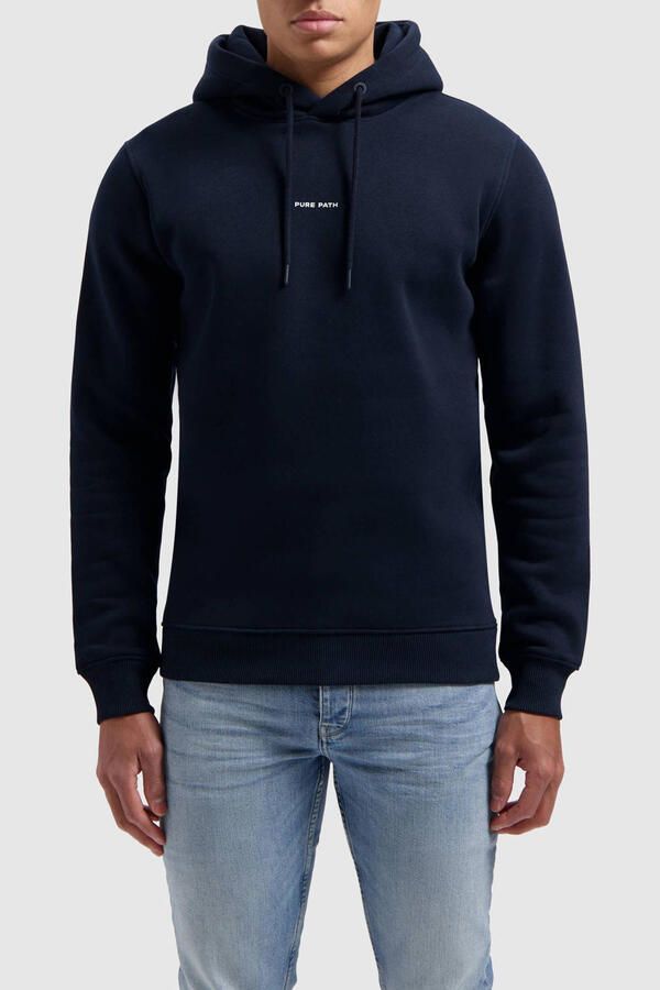 PURE PATH Heren Truien & Vesten Essential Logo Hoodie Donkerblauw - Foto 5