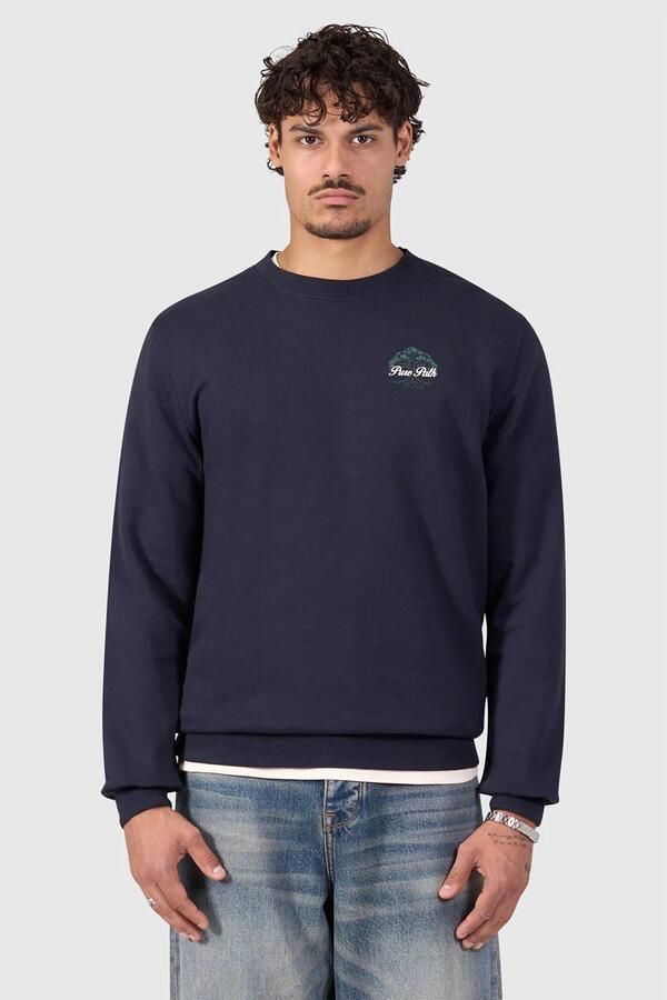Pure Path katoenen regular fit trui met backprint donkerblauw - Foto 5
