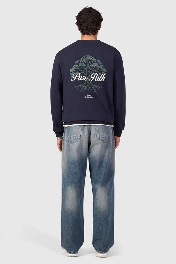 Pure Path katoenen regular fit trui met backprint donkerblauw - Foto 6