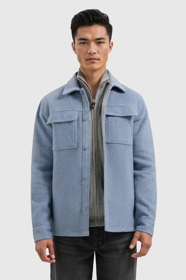 PURE PATH Heren Overshirts Regular Fit Flannel Overshirts Lichtblauw - Foto 5