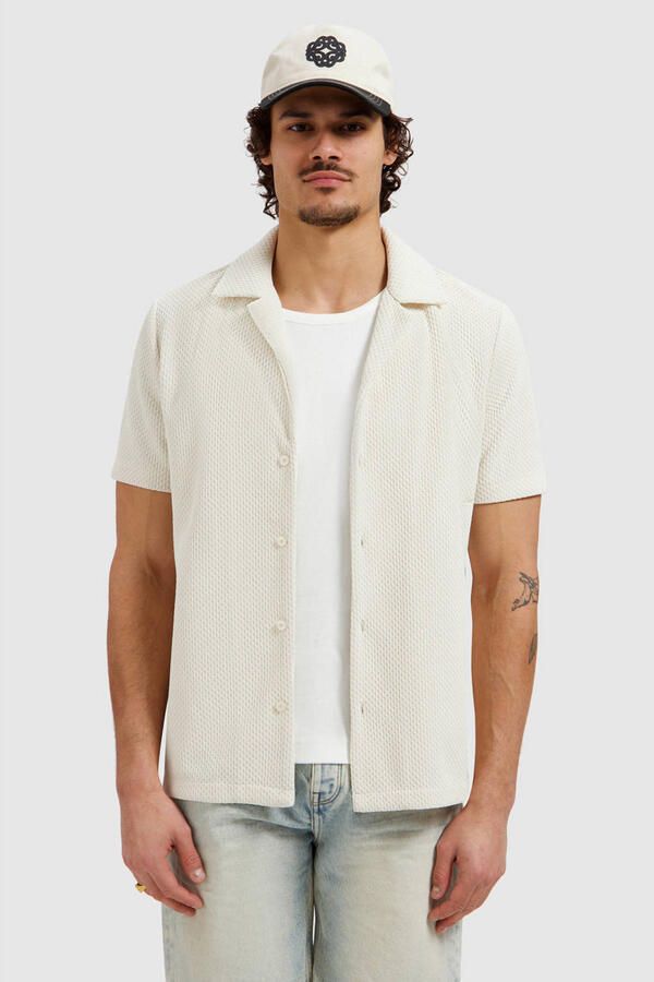 PURE PATH Heren Overhemden Honeycomb Shortsleeved Shirt Ecru - Foto 5