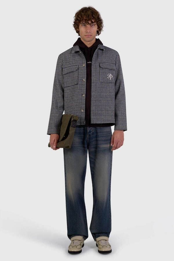 Pure Path regular fit geruit overshirt met wol ecru - Foto 2