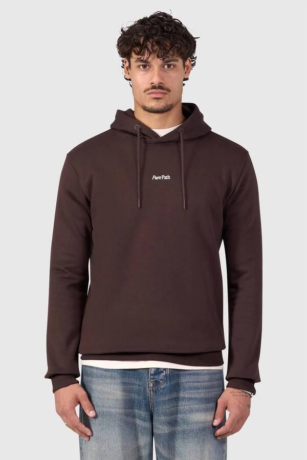 Pure Path regular fit hoodie met backprint donkerbruin