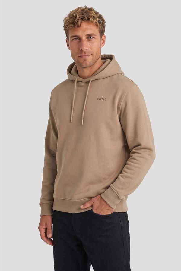 Pure Path regular fit hoodie met backprint taupe