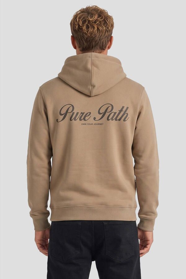 Pure Path regular fit hoodie met backprint taupe - Foto 2