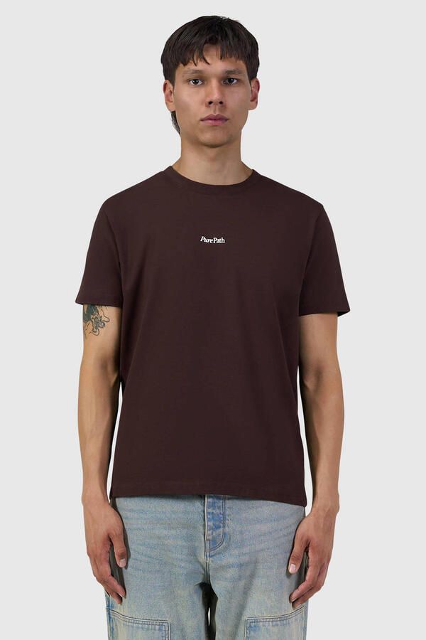 Pure Path regular fit T-shirt met backprint donkerbruin