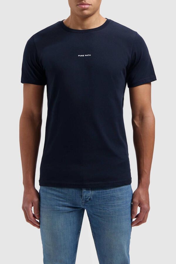 PURE PATH Heren Polo's & T-shirts Essential Logo T-shirt Donkerblauw - Foto 5