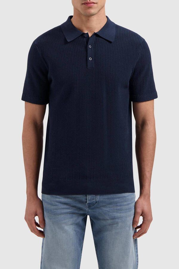 Pure Path regular polo met textuur donkerblauw