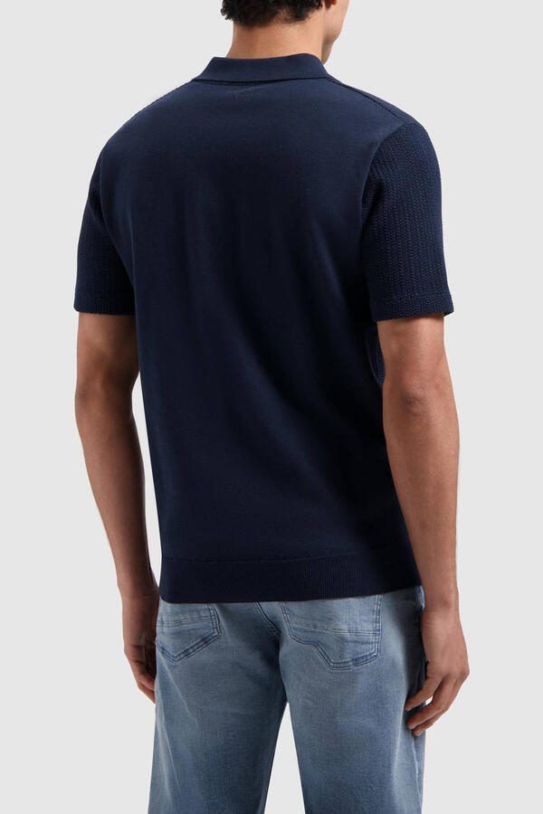 Pure Path regular polo met textuur donkerblauw - Foto 3