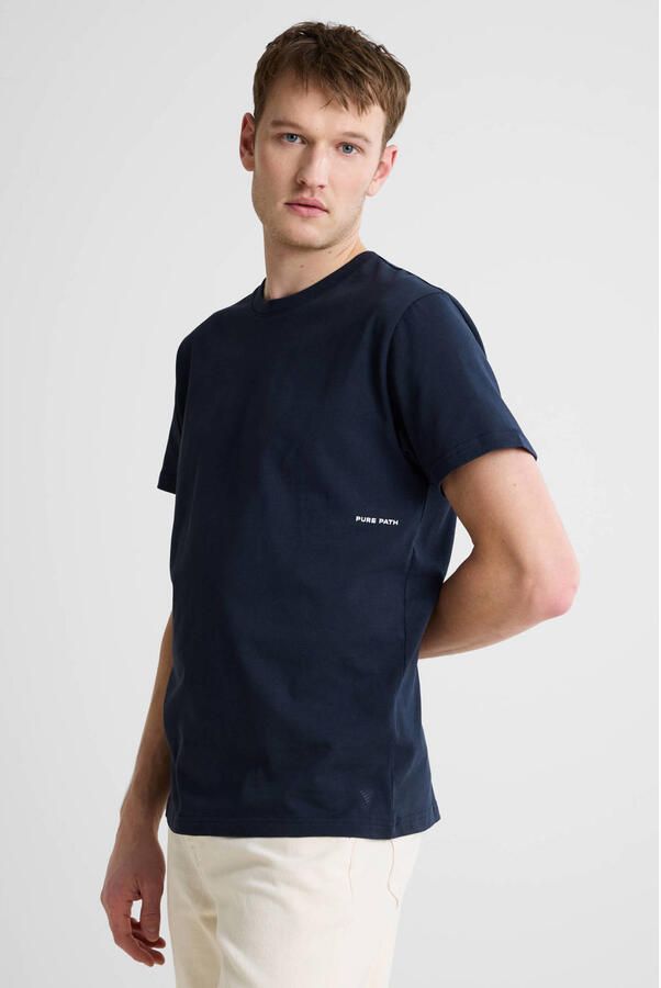 Pure Path regular T-shirt met backprint donkerblauw