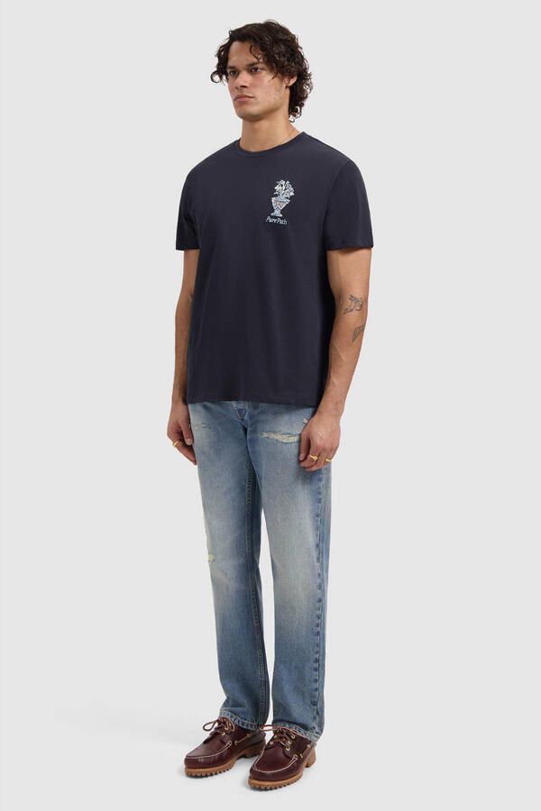 PURE PATH Heren Polo's & T-shirts Embroidered Vase T-shirt Donkerblauw - Foto 6