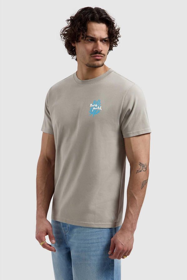 Pure Path regular T-shirt met backprint taupe