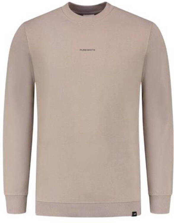 Purewhite sweater met backprint taupe
