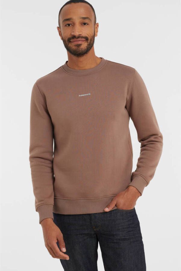 Purewhite sweater met backprint taupe
