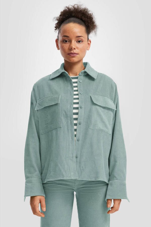 Q S by s.Oliver corduroy blouse grijsblauw