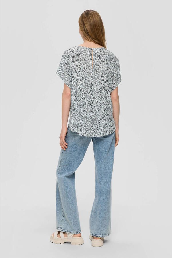 Q S by s.Oliver geweven top met all over print en open detail grijs wit - Foto 3
