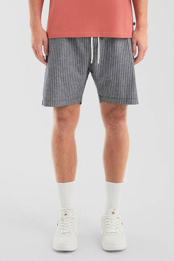 Q S by s.Oliver linnen regular casual short donkerblauw
