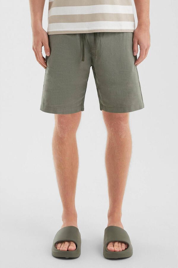 Q S by s.Oliver linnen regular casual short grijsgroen