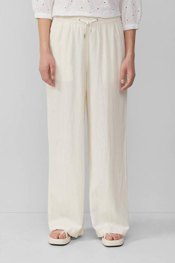 Q S by s.Oliver linnen wide leg regular waist casual broek wit - Foto 2
