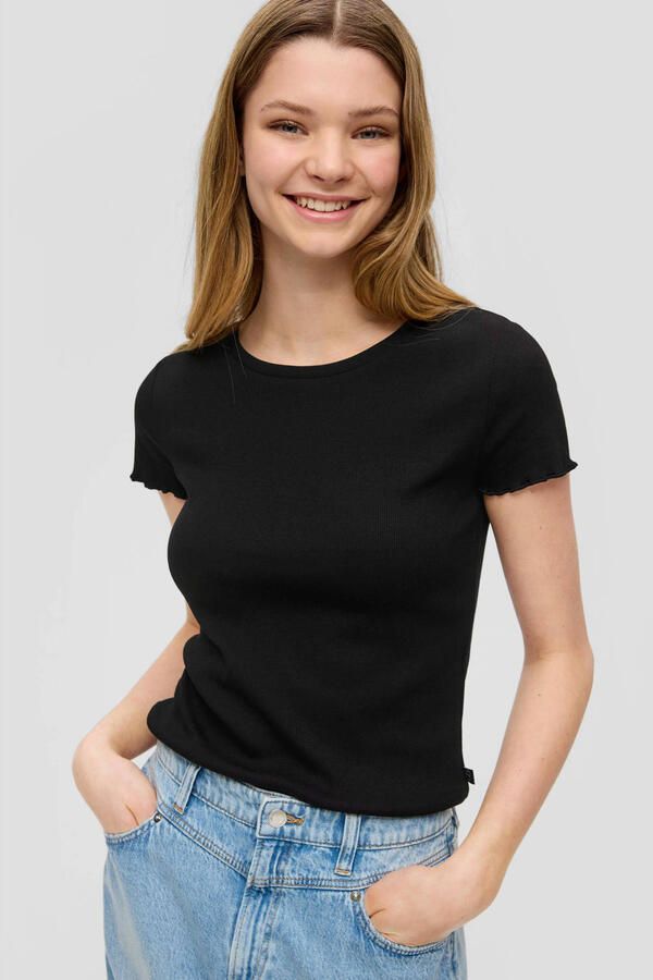 Q S by s.Oliver ribgebreid T-shirt zwart - Foto 2