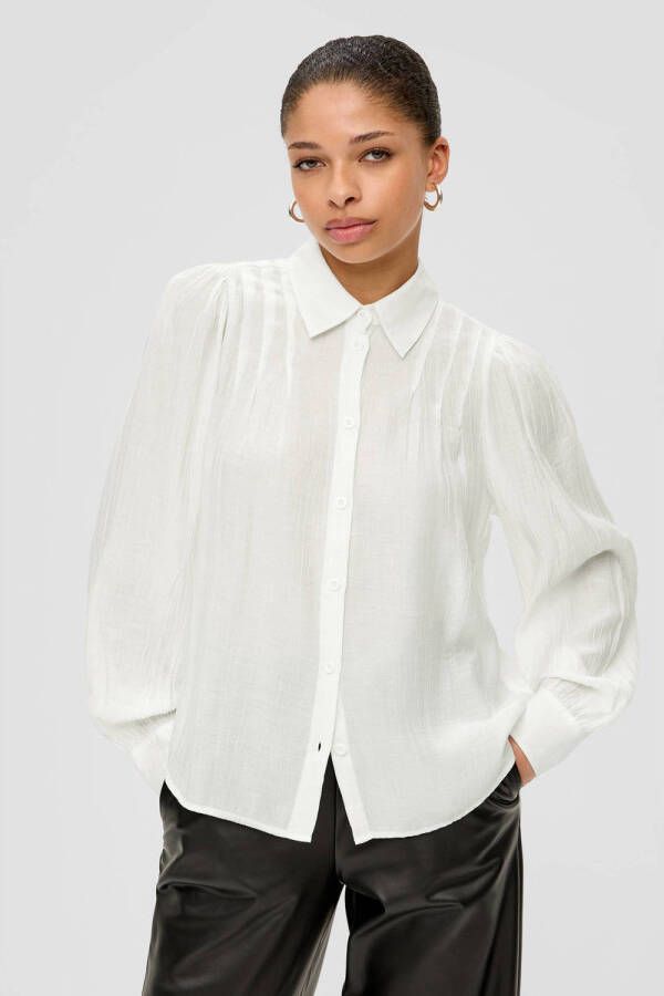 Q S by s.Oliver semi-transparante blouse met plooien wit