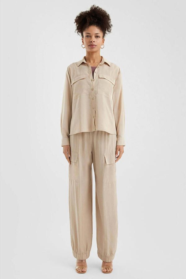 Q S by s.Oliver straight regular waist cargo broek beige - Foto 1