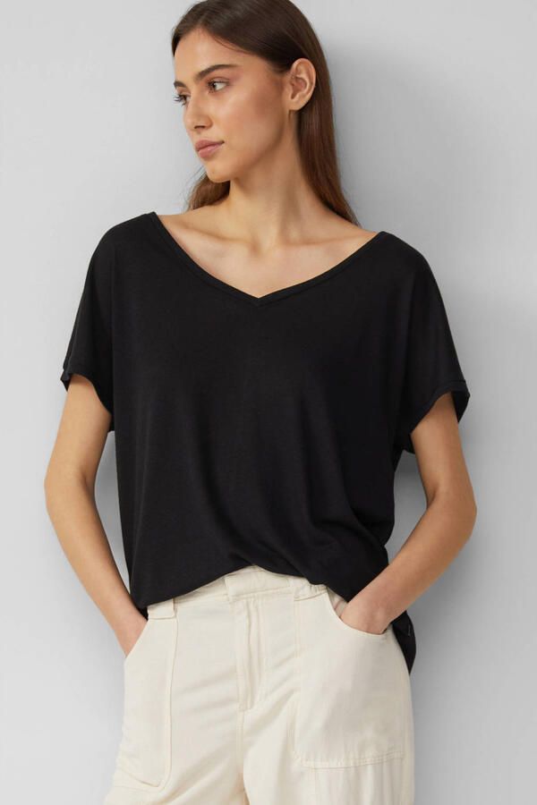 Q S designed by T-shirt met aandeel linnen