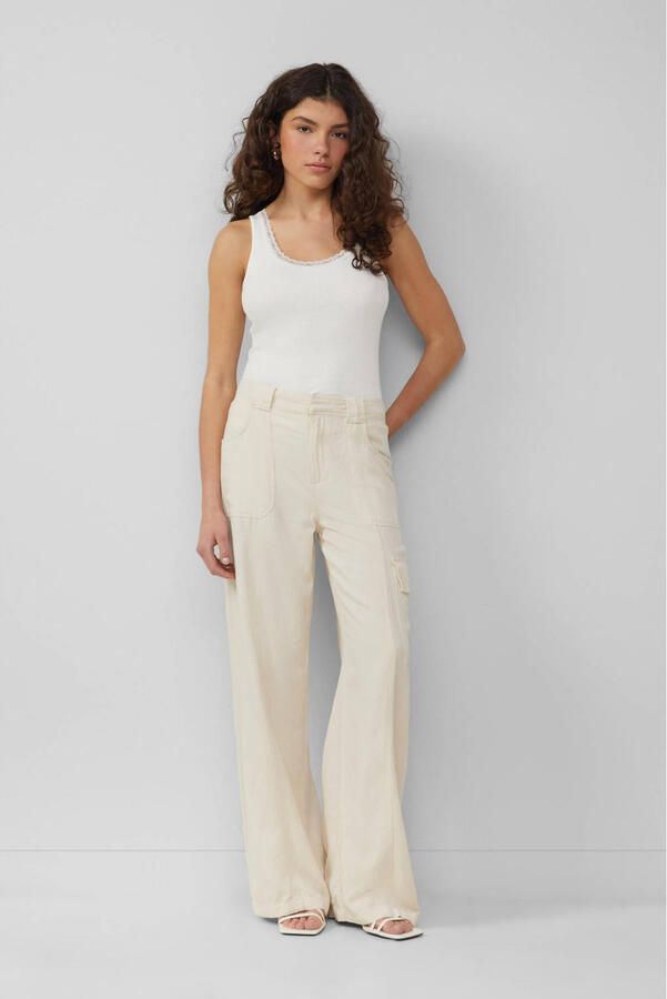 Q S by s.Oliver wide leg regular waist cargo broek ecru - Foto 3
