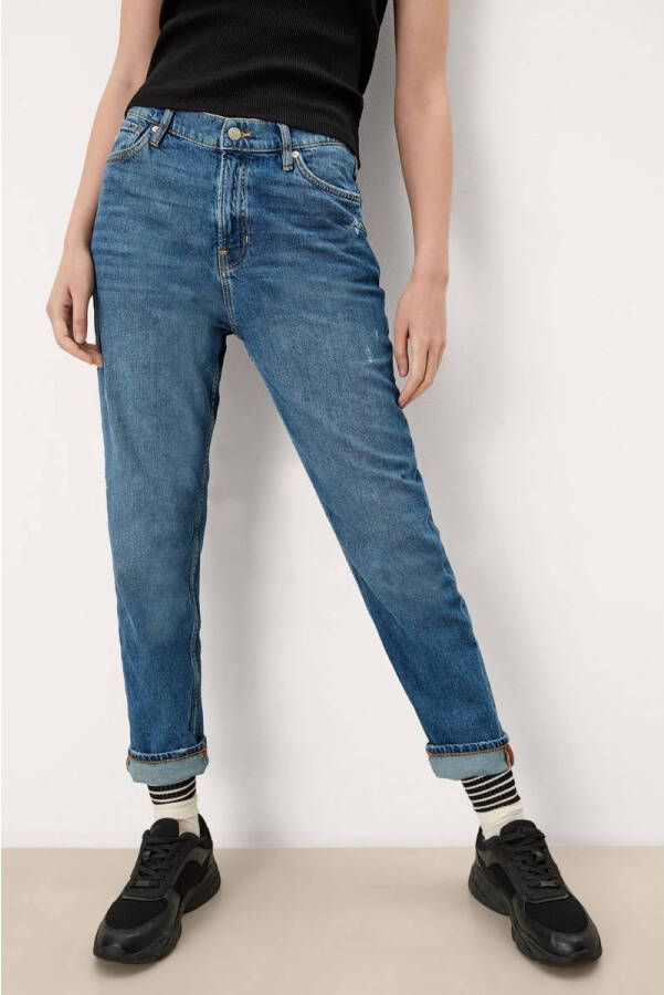 Q S by s.Oliver cropped high waist mom jeans medium blue denim
