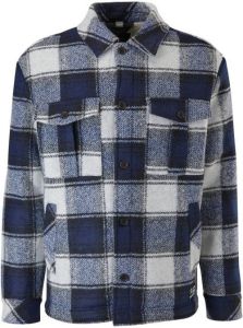 Q S designed by geruit regular fit overshirt met wol donkerblauw