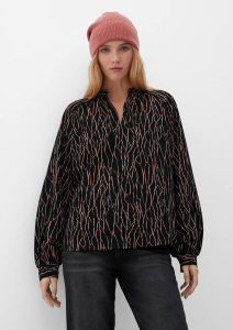 Q S designed by geweven blousetop met all over print zwart wit roodbruin