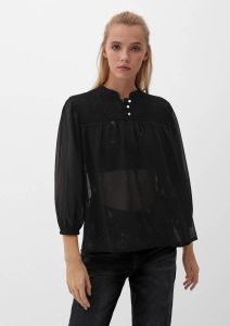 Q S designed by geweven blousetop met sterren en plooien zwart