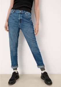Q S designed by cropped high waist mom jeans medium blue denim