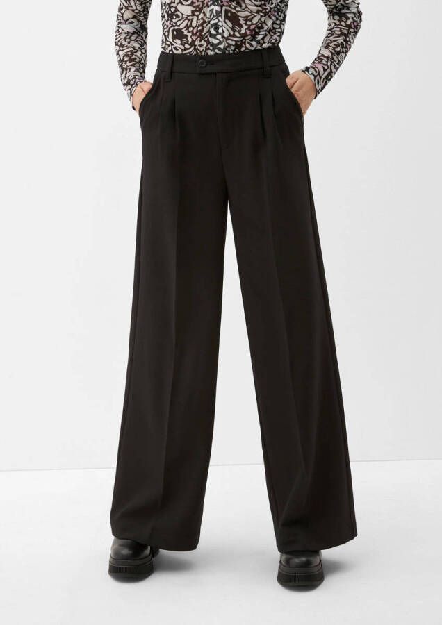 Q S by s.Oliver high waist wide leg pantalon zwart