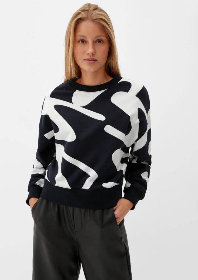 Q S designed by sweater met grafische print zwart wit