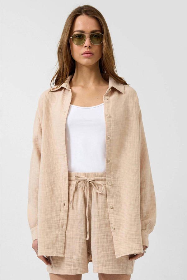 QS blouse beige met textuur