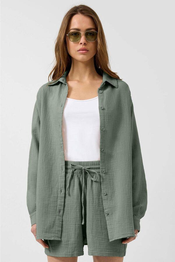 QS blouse donkergroen met textuur
