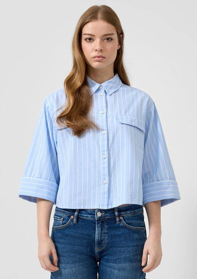 QS blouse met krijtstreep lichtblauw