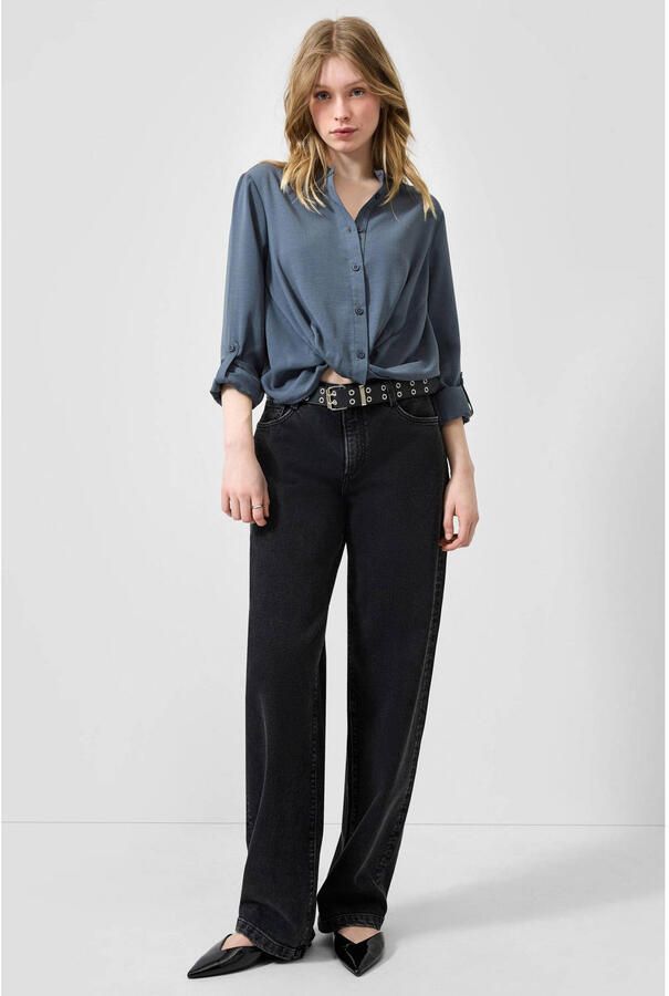 QS blouse met plooien antraciet - Foto 2