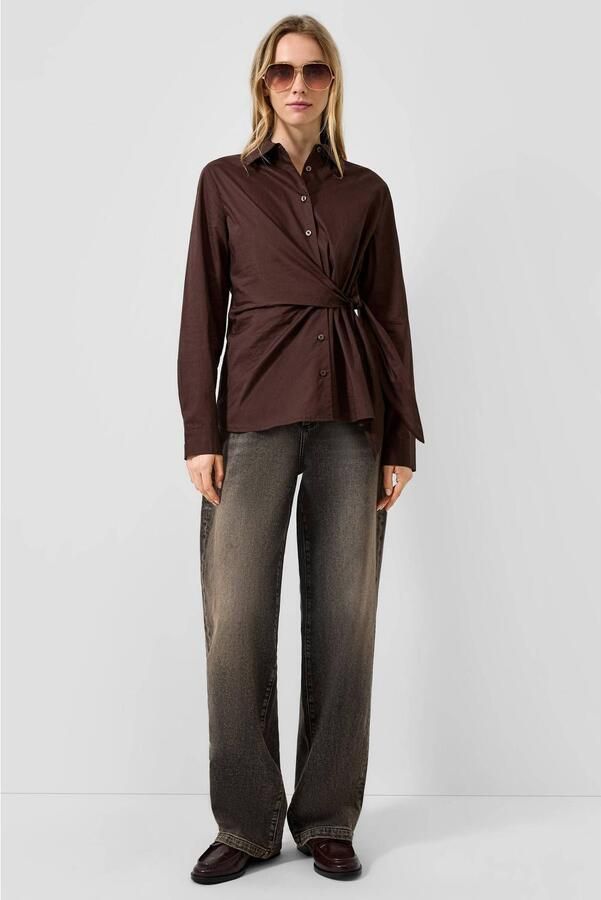 QS blouse met plooien donkerbruin - Foto 2