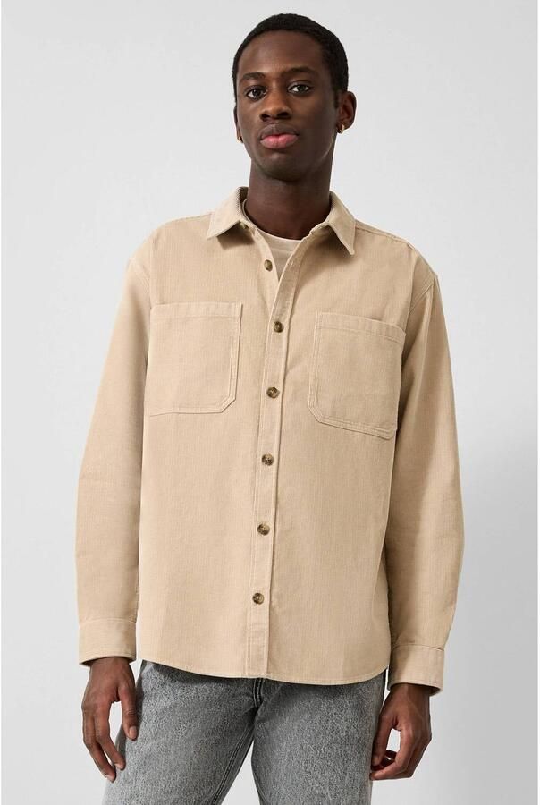 QS corduroy relaxed fit overshirt beige